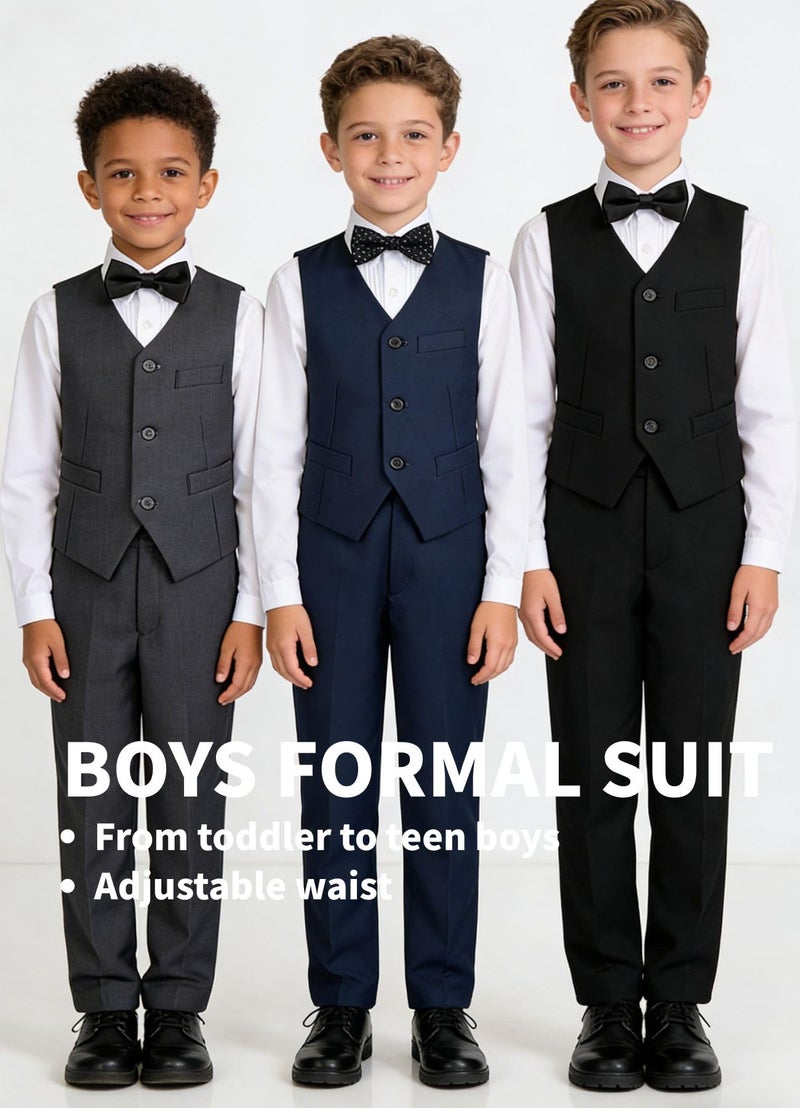 Addneo Suits for Boys Easter Outfits Kids Suit Black Dress Pants Vest White Shirt Boys Suits Size 8 - Image 4